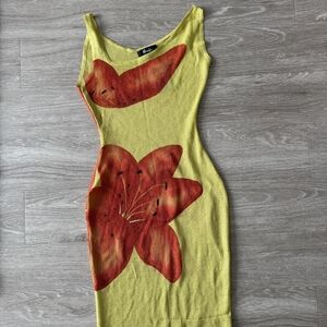 Hanifa Flora Sheer Maxi | Chartreuse & Orange